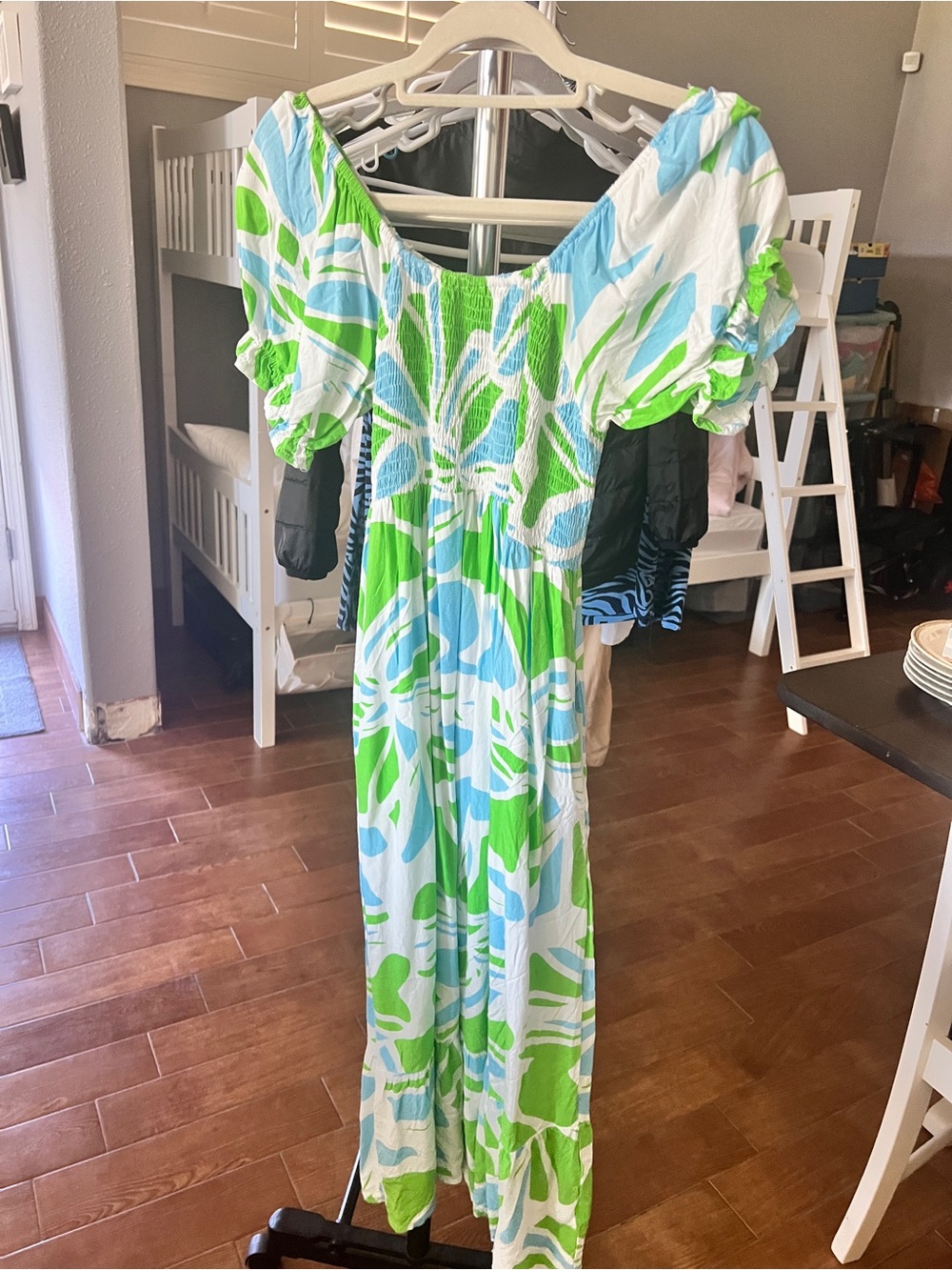 La mer luxe green, blue and white dress